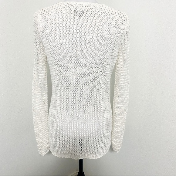 J. Jill Sweater Women Med White Mercerized Cotton Open Knit V-Neck  Cover Up EUC - Picture 4 of 8